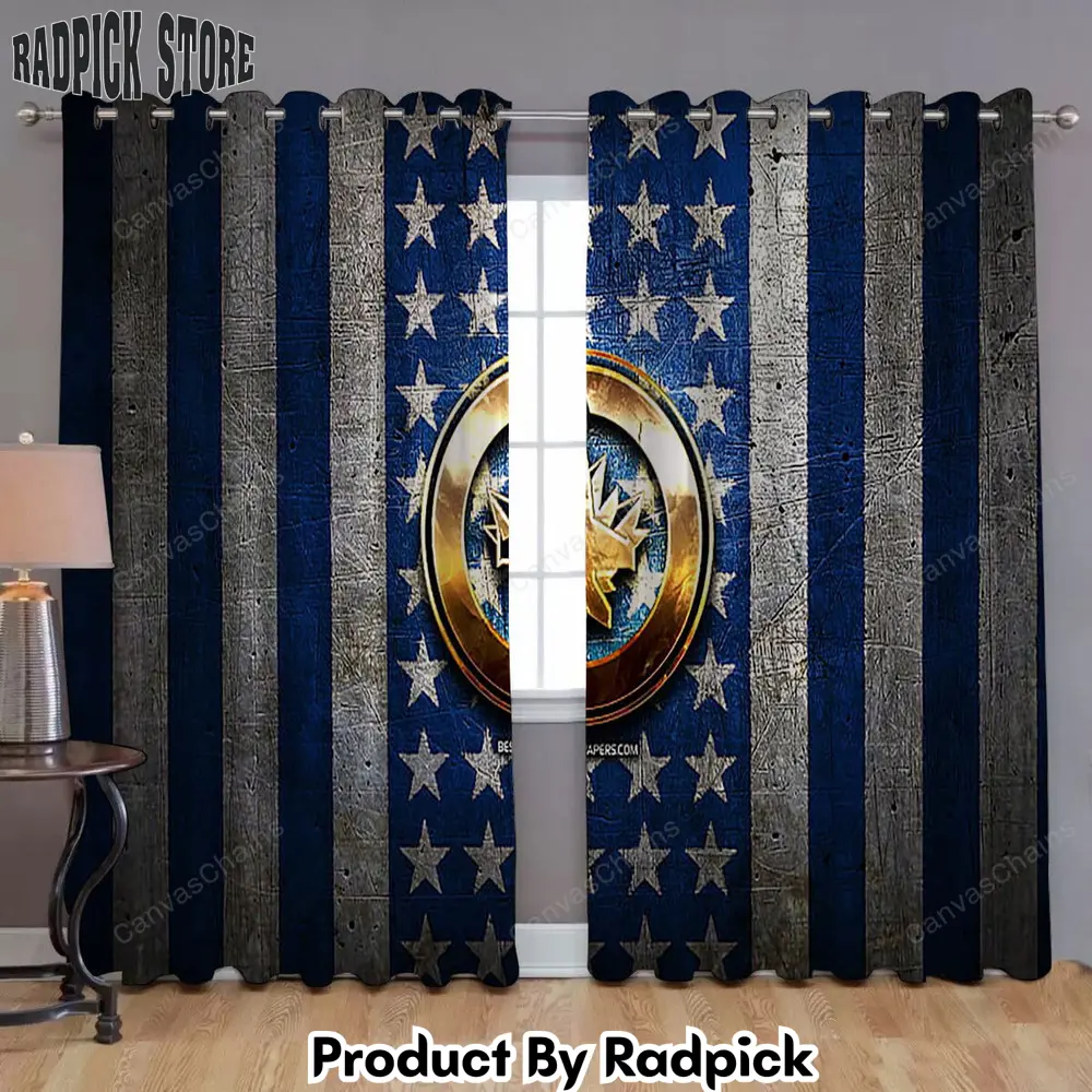 Radpick winnipeg jets flag window curtains nhl blue white metal american hockey team curtains living room curtains for window rp85239
